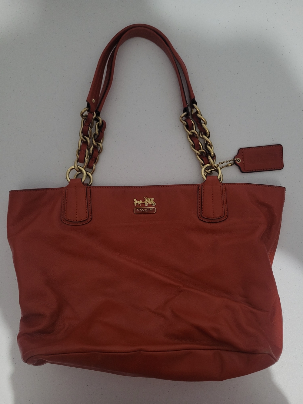 COACH Madison Leather Chain East-West Tote Burnt Orange 2012